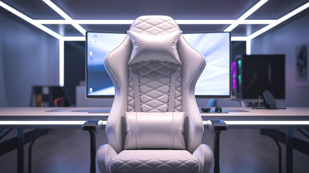 white gaming chair with blue stiching​